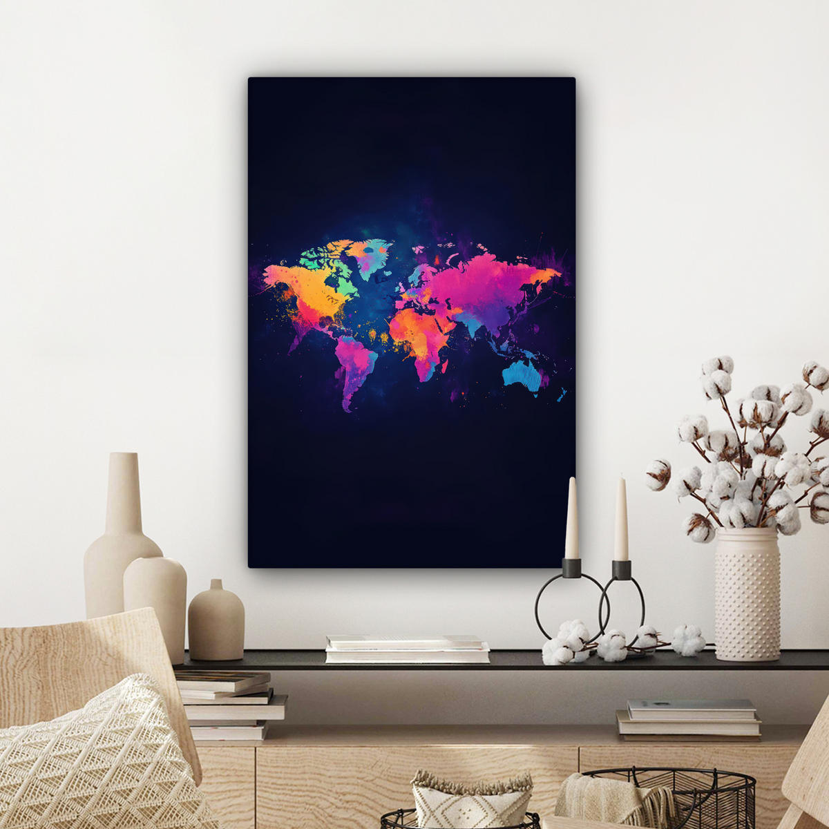 LEINWANDBILD Weltkarte - Bunt - Graffiti 40x60 cm - Multicolor, Textil (40/60cm) - MuchoWow