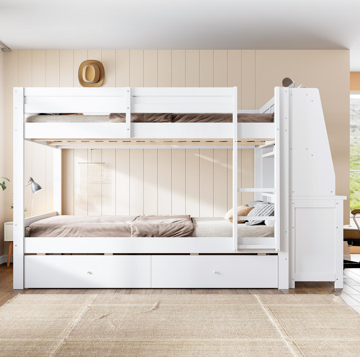 ETAGENBETT 140x200 cm in Weiß mit Schreibtisch, Stauraum und seitlichem Schrank - Weiß, Holz (140/200cm) - IVMEU