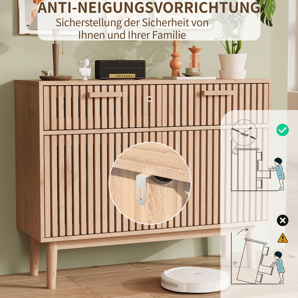 SIDEBOARD 100x35x80 cm Holzoptik mit Schubladen Buffetschrank - Braun, Holz (35/80/100cm) - PARAFTA HOME