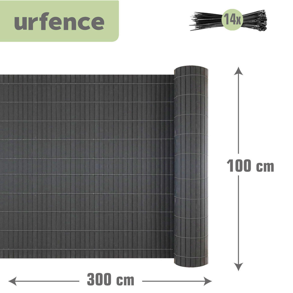 100X300 Sichtschutz Balkon - PVC Sichtschutzmatte Garten - Windschutz Terrasse - Grau, Kunststoff (0.9/100cm) - urfence
