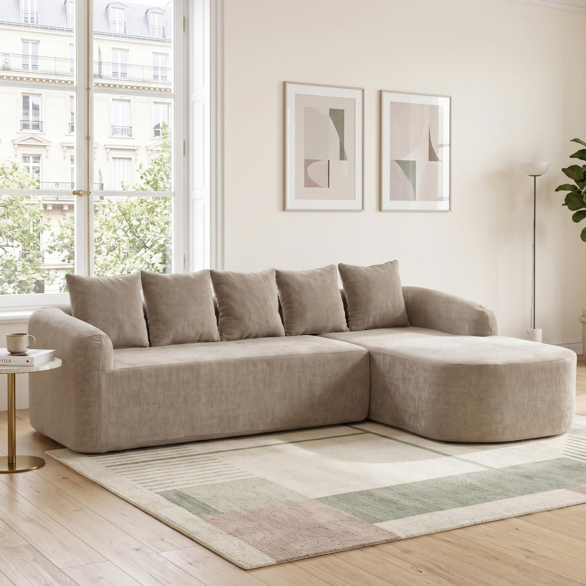 ROHOVÁ POHOVKA Modulární pohovka z žinylky šedá s taburetem bez montáže - šedá, textil (270/172cm) - Urban Meuble