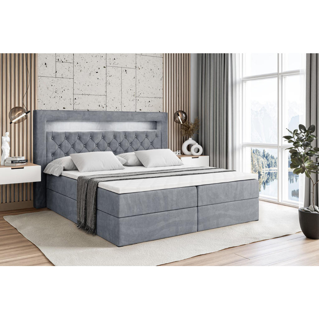 Thumbnail - Altdecor Boxbett, Grau, Holzwerkstoff, Höhe ca. 19 cm, 200x200 cm, Schlafzimmer, Betten, Boxspringbetten