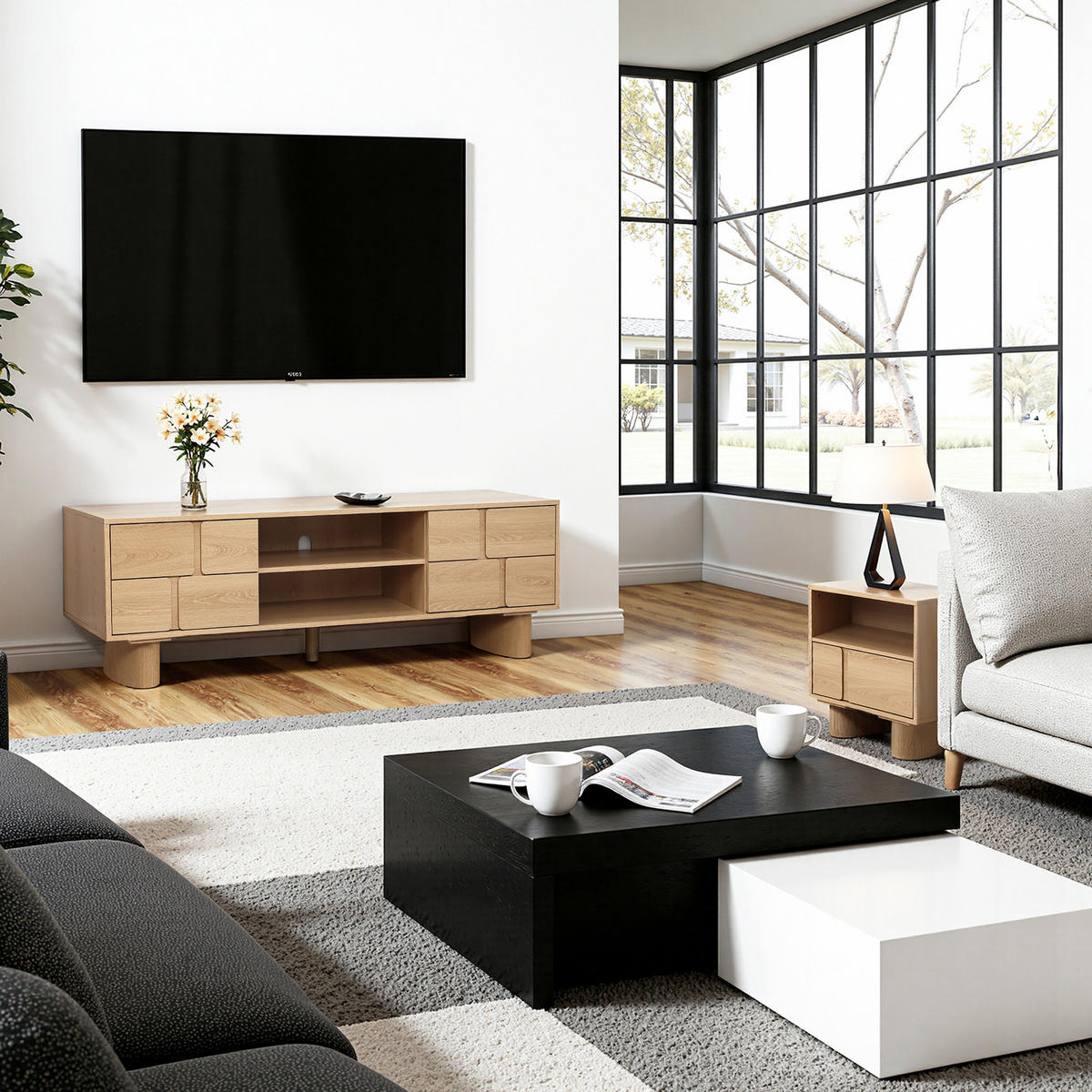 TV Lowboard, Holzwerkstoff | B160 x T39 x H45 cm - Eichefarben, Holzwerkstoff (160/45/39cm) - Hometopia