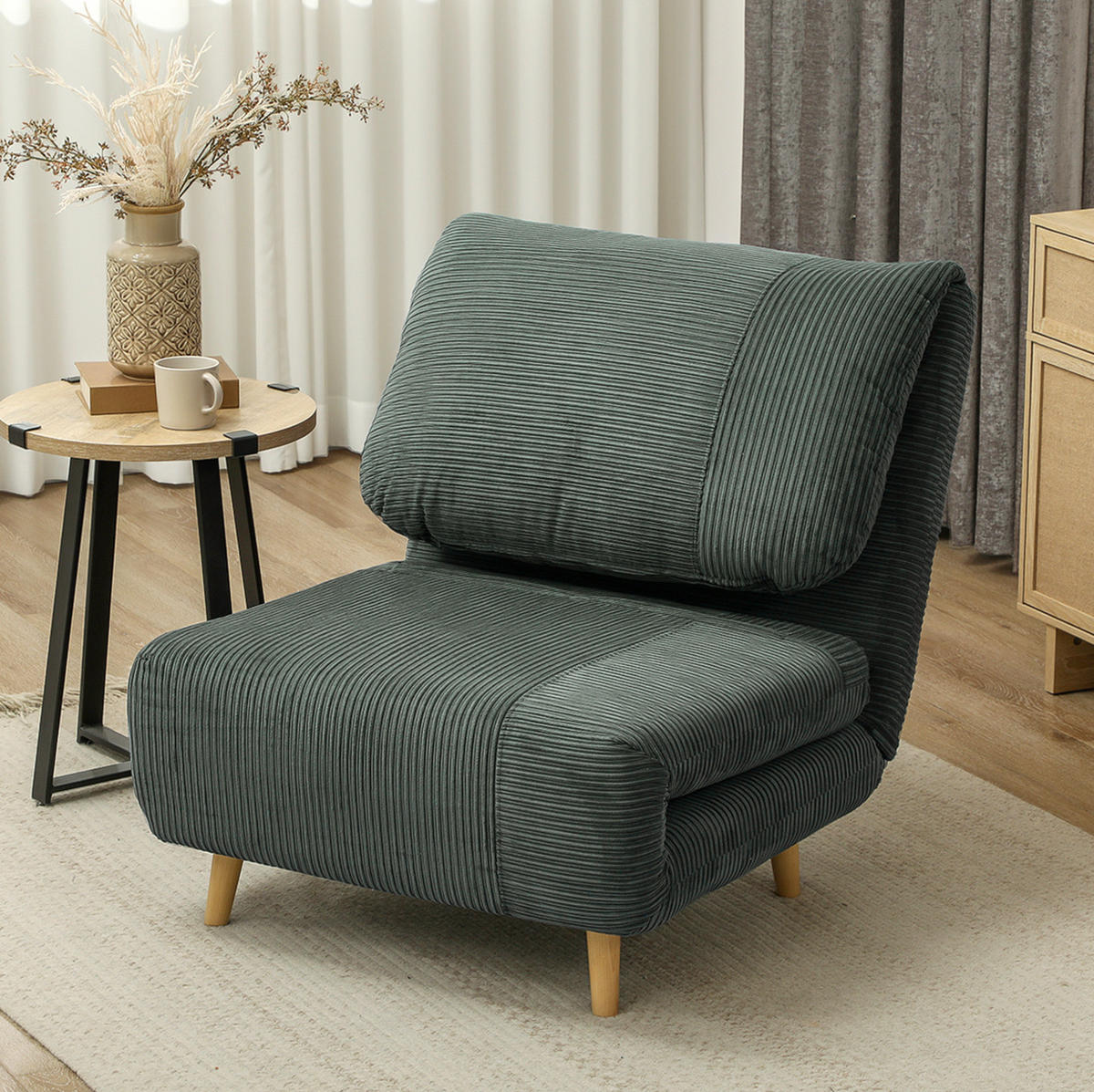 ROZKLÁDACÍ křeslo z polyesteru 82x89x83 cm zelené, 2 v 1 s polohovacím opěradlem a polštářem - zelená barva, textil (89/83/82cm) - Modfu