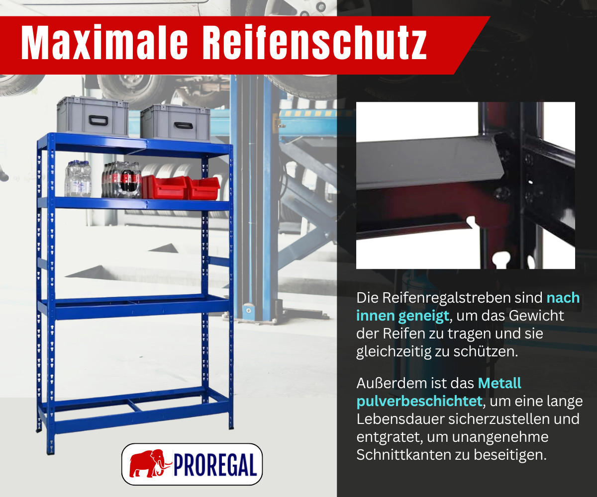 REIFENREGAL Tiger 180x120x40 cm bis zu 12 Reifen auf 2 Ebenen + 2 Ablagen Blau - Blau, Metall (120/180/40cm) - PROREGAL