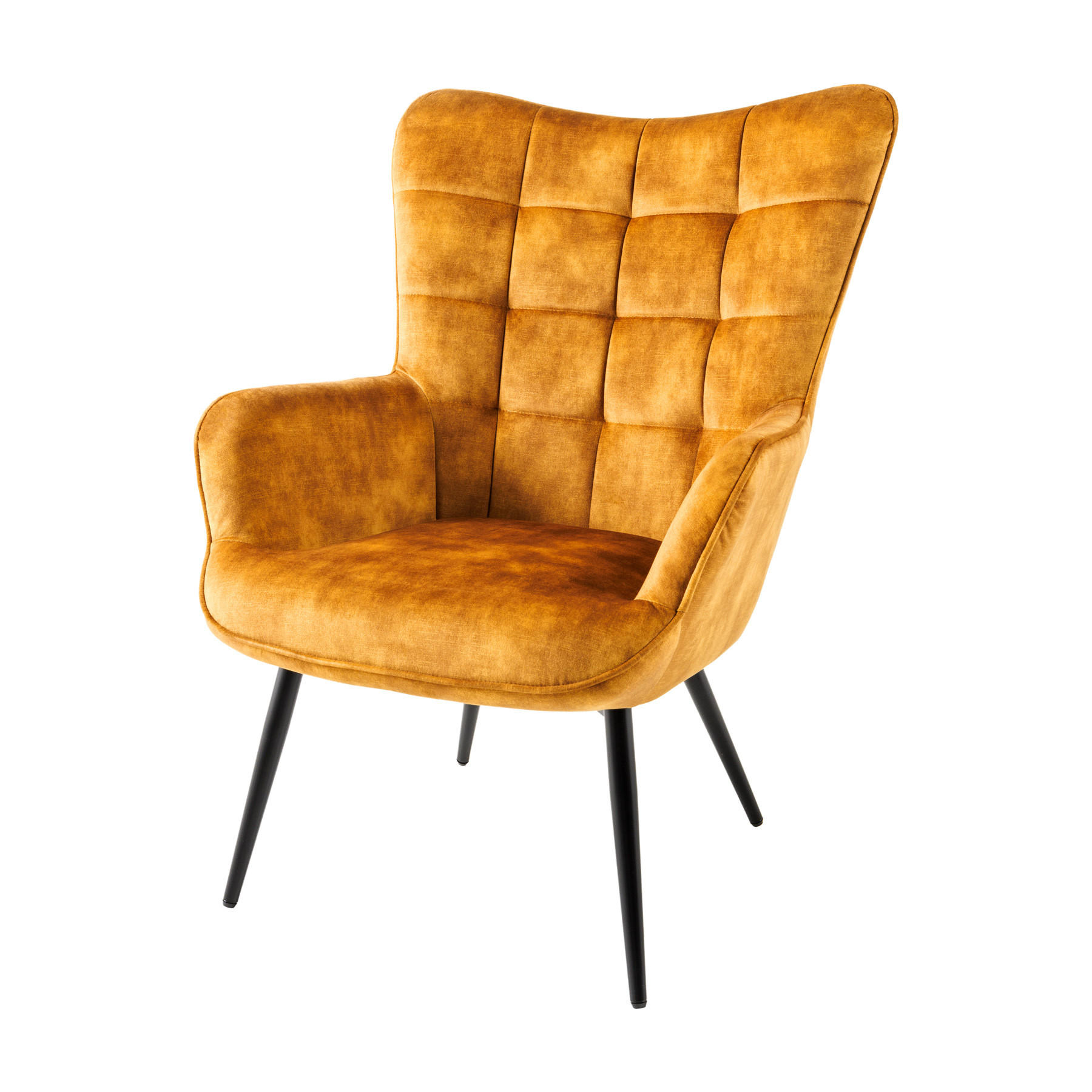 SESSEL SCANDINAVIA Samt Senfgelb 100 cm - Gelb/Schwarz, Textil/Metall (72/98/79cm) - riess-ambiente