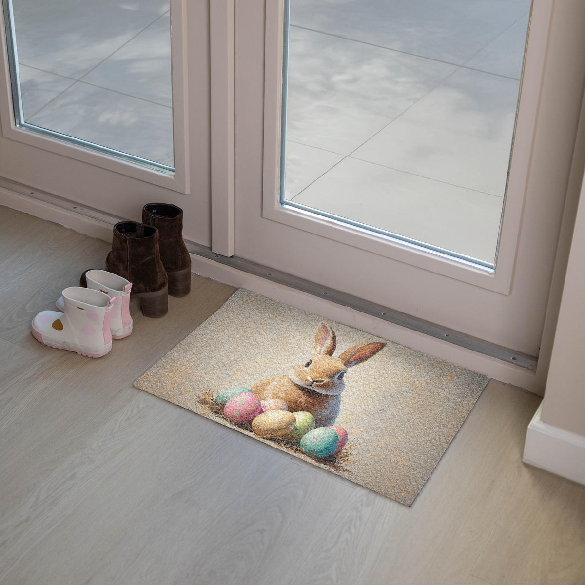 FUSSMATTE Osterhase - Pastell - Eier 60x40 cm - Beige/Multicolor, Kunststoff (40/60cm) - MuchoWow