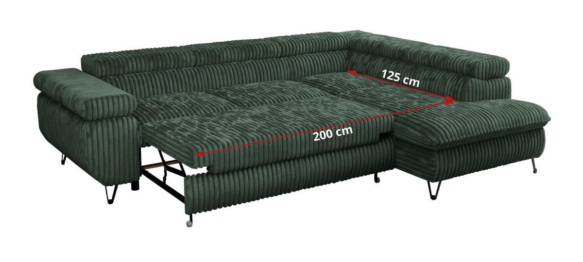 ECKSOFA PETER L Grün Cord - Rechts Seite - Schwarz/Grün, Textil/Metall (273/208cm) - MKS