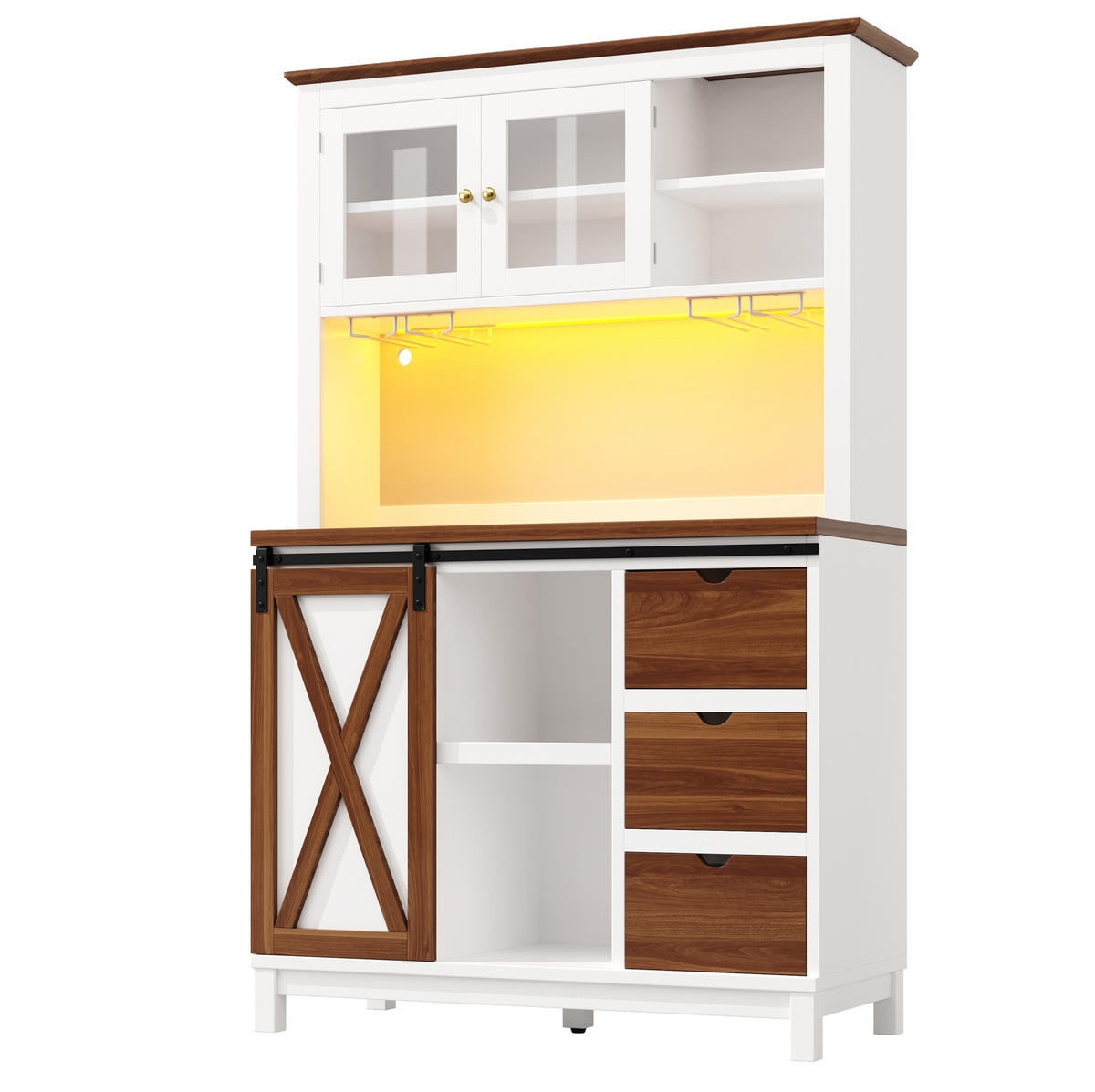 VISOKI element, 104/40/180 cm, MDF/metal/staklo bijeli, s LED rasvjetom i kliznim vratima - bijela, staklo (104/180/40cm) - BEAOK