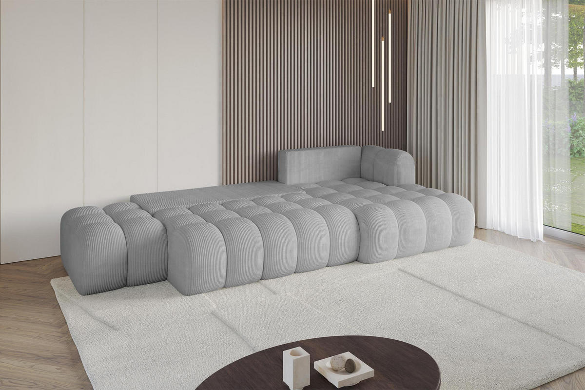 ECKSOFA mit Schlaffunktion Ottomane RECHTS OLEA-L2 321x164x75 Grau Cord - Chromfarben/Schwarz, Holzwerkstoff/Kunststoff (164/321cm) - ALTDECOR