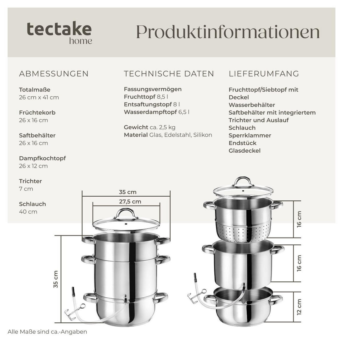 DAMPFENTSAFTER , Ø 26 cm, silber - Silberfarben, Metall (26/41/26cm) - tectake