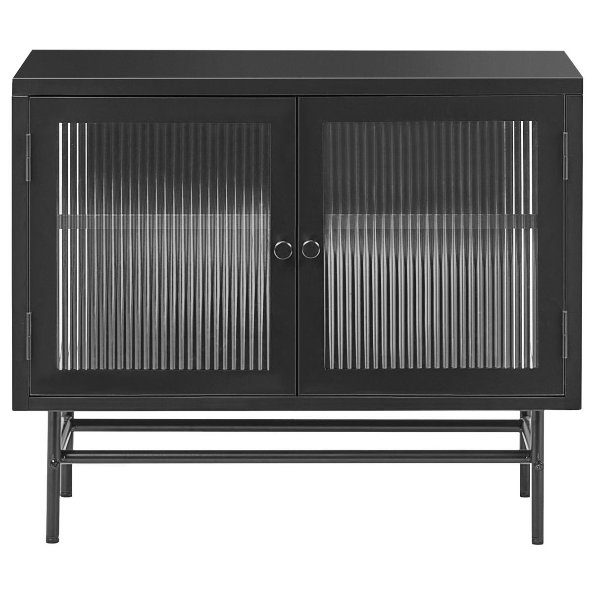 SIDEBOARD mit Glastüren Metall 77 cm Schwarz Devon - Schwarz, Metall (77/64/35cm) - Beliani