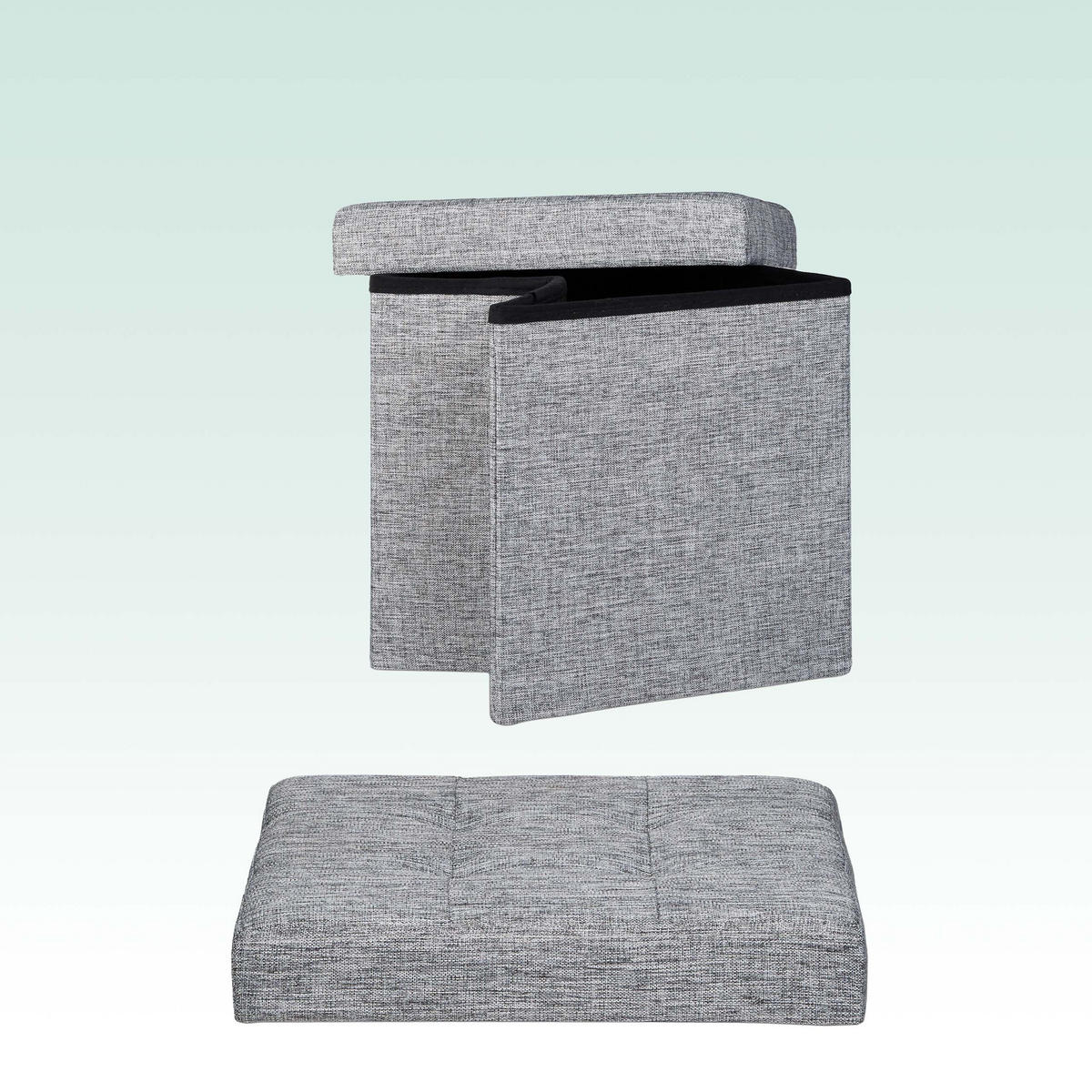 TABURE Siva lanen zložljiv s shrambo 38x38x38 cm - siva, leseni material/tekstil (38/38/38cm) - Relaxdays