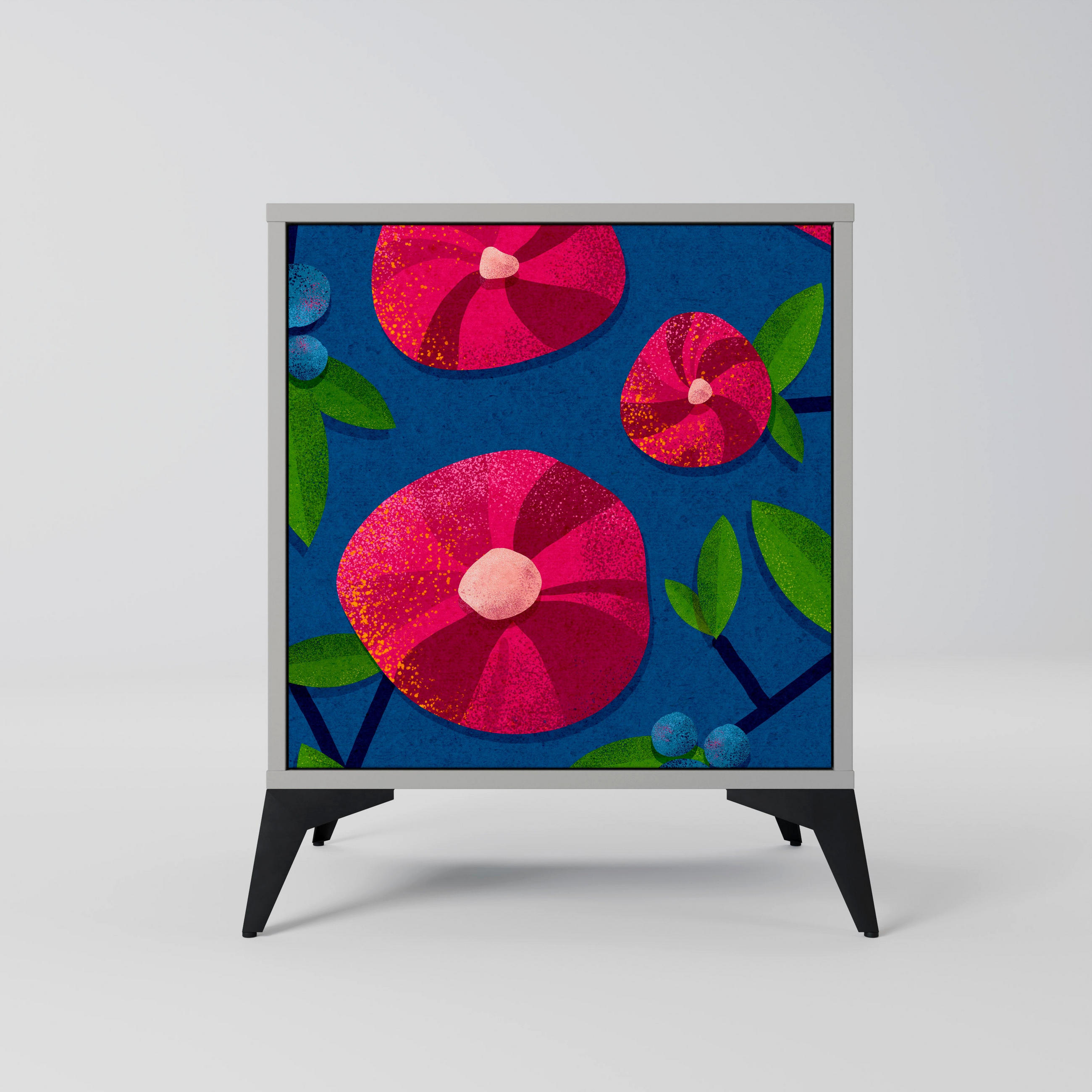SIDEBOARD SPRING THOUGHTS, Grau, 57,5x42x70,5 cm, Schwarze Metall-Sternfüße - Multicolor/Schwarz, Holzwerkstoff/Metall (57.5/70.5/42cm) - SpaceRebels