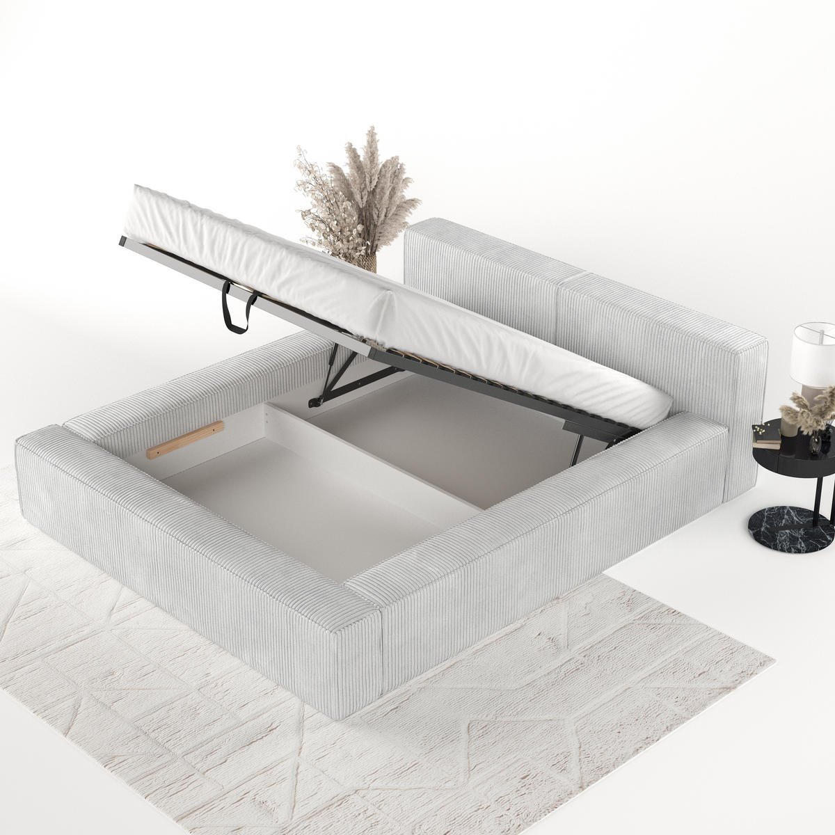 POLSTERBETT Casto mit Stauraum 160/200 cm Hellgrau im Poso Stoff - Hellgrau/Schwarz, Holz/Holzwerkstoff (160/200cm) - AltaBeds