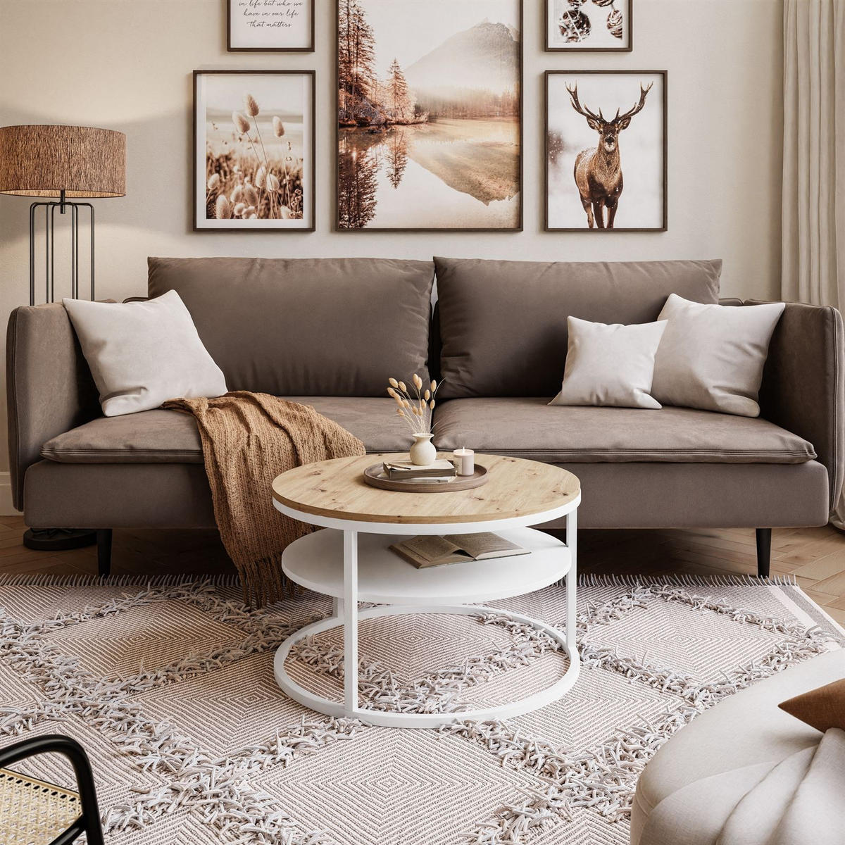 COUCHTISCH CIRI SLIM mit Regal Eichenholz Artisan - Weiß, Holzwerkstoff (60/60/42cm) - Lookway