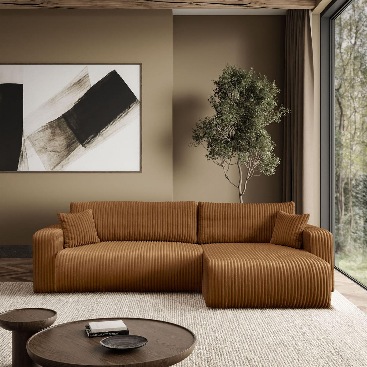 ECKSOFA PRESTIGE SOFT mit Schlaffunktion und Bettkasten, Tilia 56 - Hellbraun, Textil (277/143cm) - Lookway