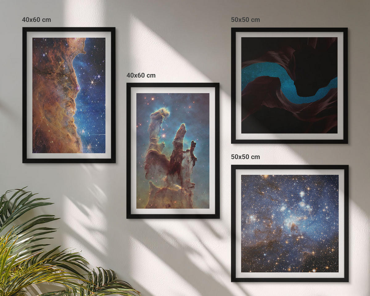 WANDBILDER 4er-Set - 50x50 cm & 40x60 cm Schwarzer Rahmen - Weltraumlandschaften von Galaxien - Schwarz, Kunststoff (50/50cm) - ArtPrintCave