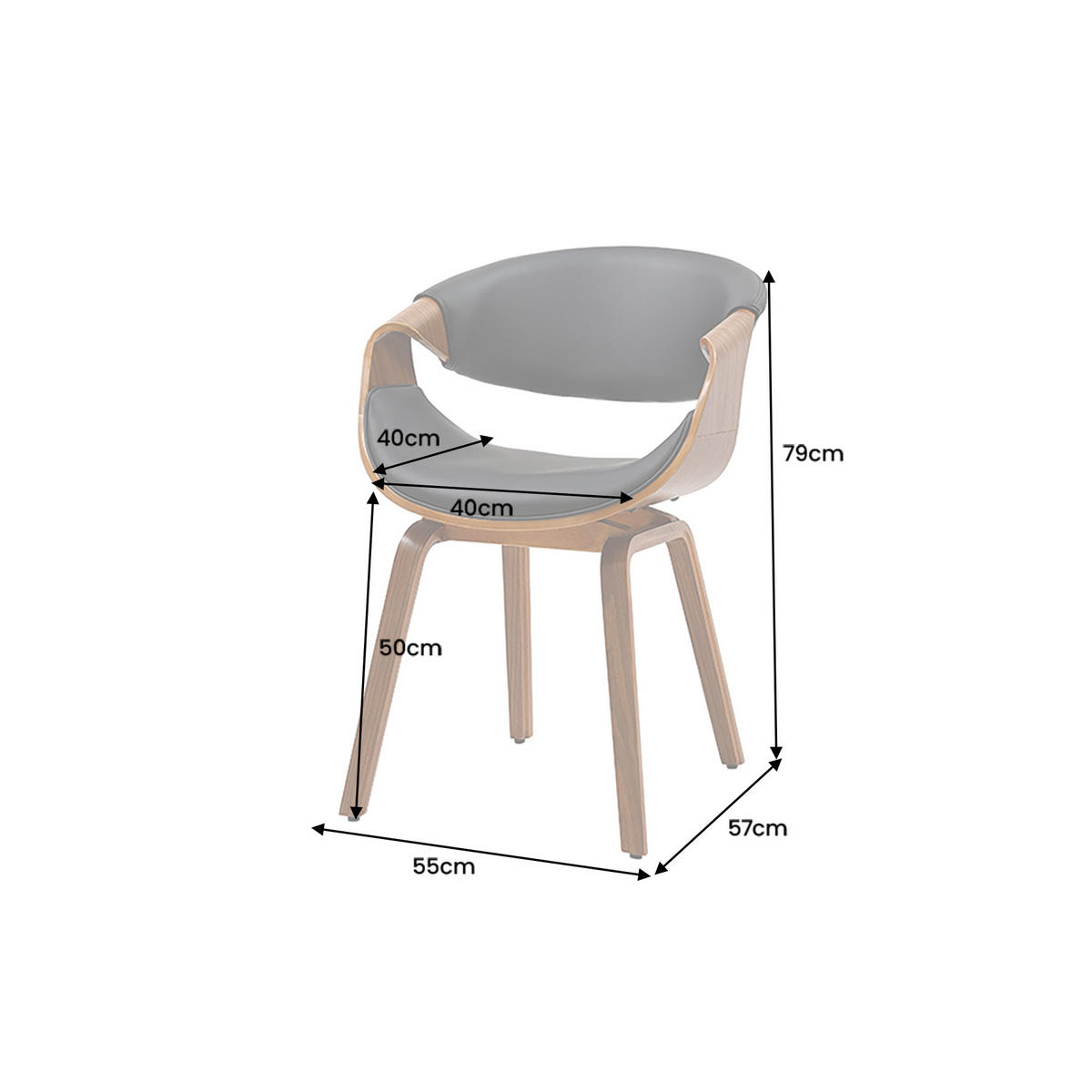 STUHL ORGANIC Kunstleder Schwarz 80 cm - Walnussfarben/Schwarz, Holz/Holzwerkstoff (55/79/57cm) - riess-ambiente