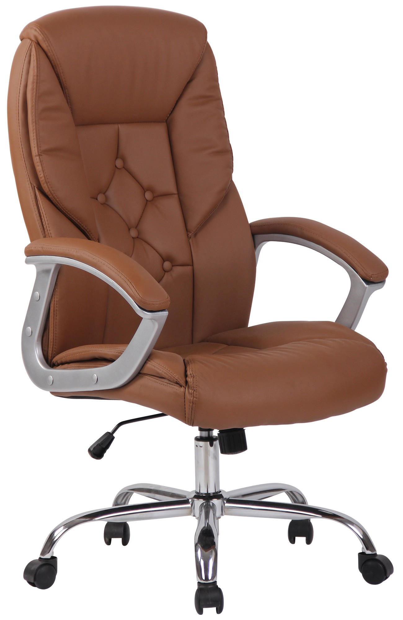CHEFSESSEL Lederlook hellbraun - Chromfarben/Hellbraun, Textil/Metall (66/112/68cm) - CLP