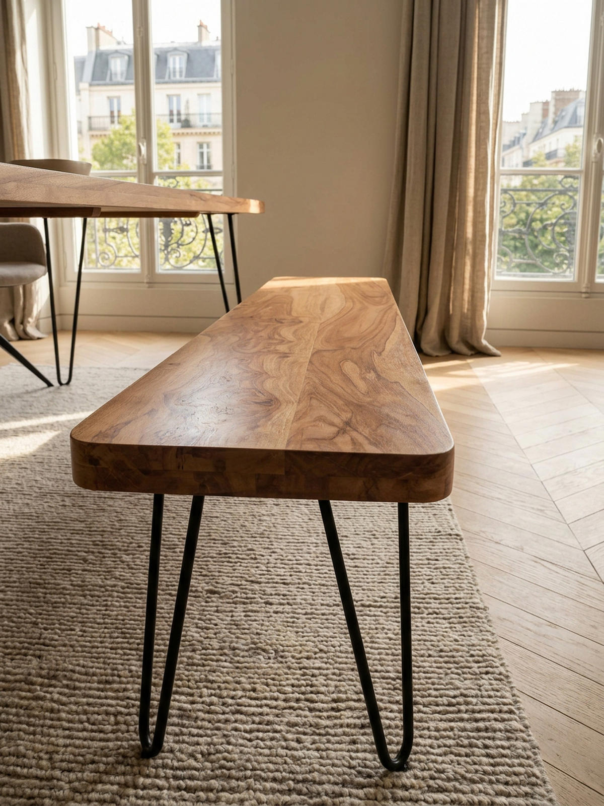 SITZBANK BALU Massivholz Metallbeine Landhausstil, Beige 120x40x45 cm - Beige/Schwarz, Holz/Metall (120/45/40cm) - KADIMA DESIGN