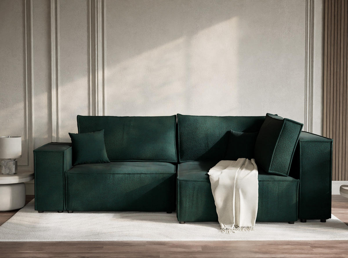 ECKSOFA MIT SCHLAFFUNKTION Tonga Grün Webstoff - Schwarz/Grün, Holz/Holzwerkstoff (255/105cm) - Maison de Reve