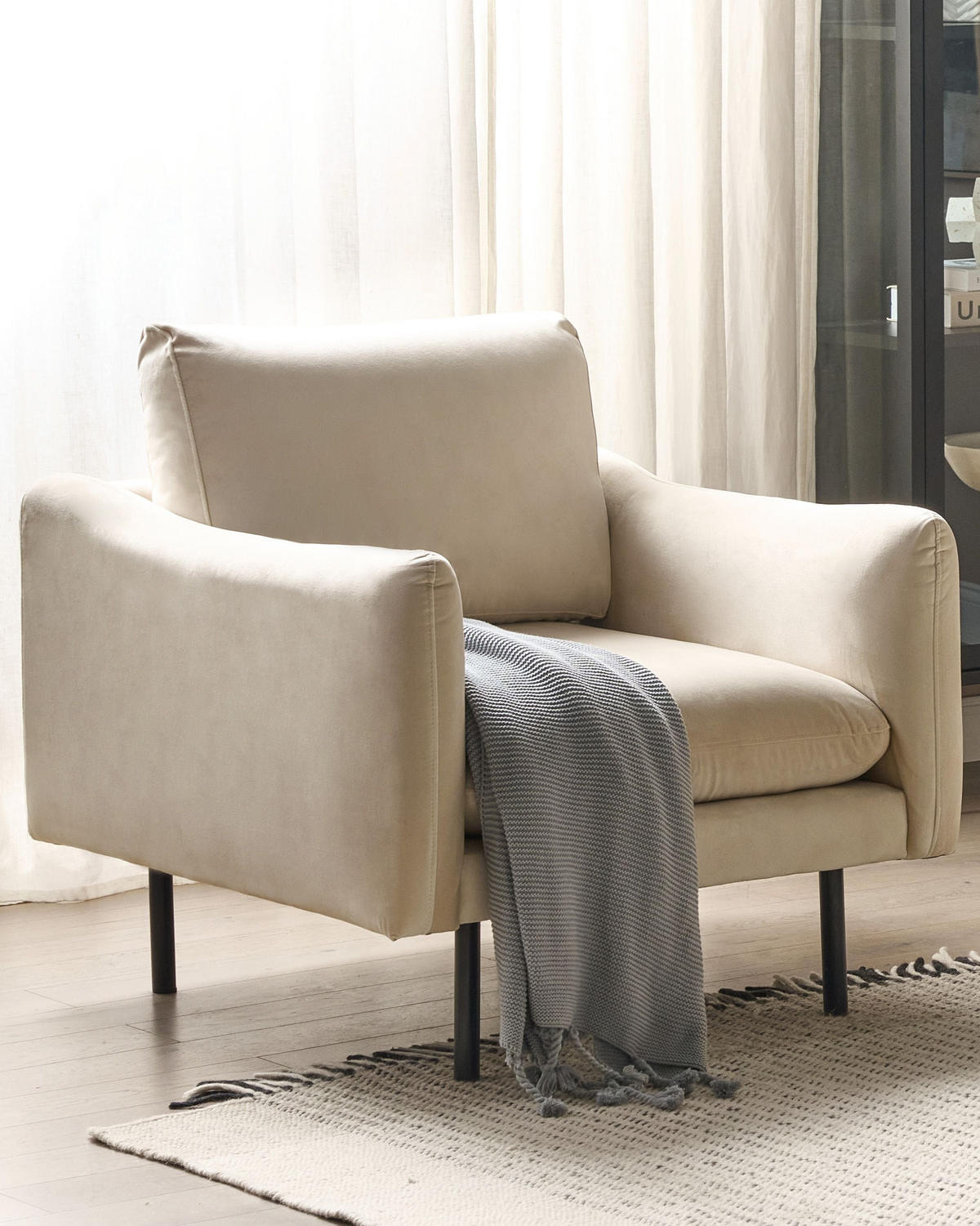 SESSEL Samtstoff Hellbeige Vinterbro - Beige, Textil (83/86/84cm) - Beliani