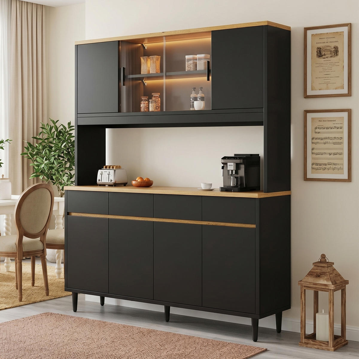 BUFFETSCHRANK 160x40x185cm LED Steckdose USB Schwarz Eiche - Schwarz, Holzwerkstoff (160/185/40cm) - FLIEKS