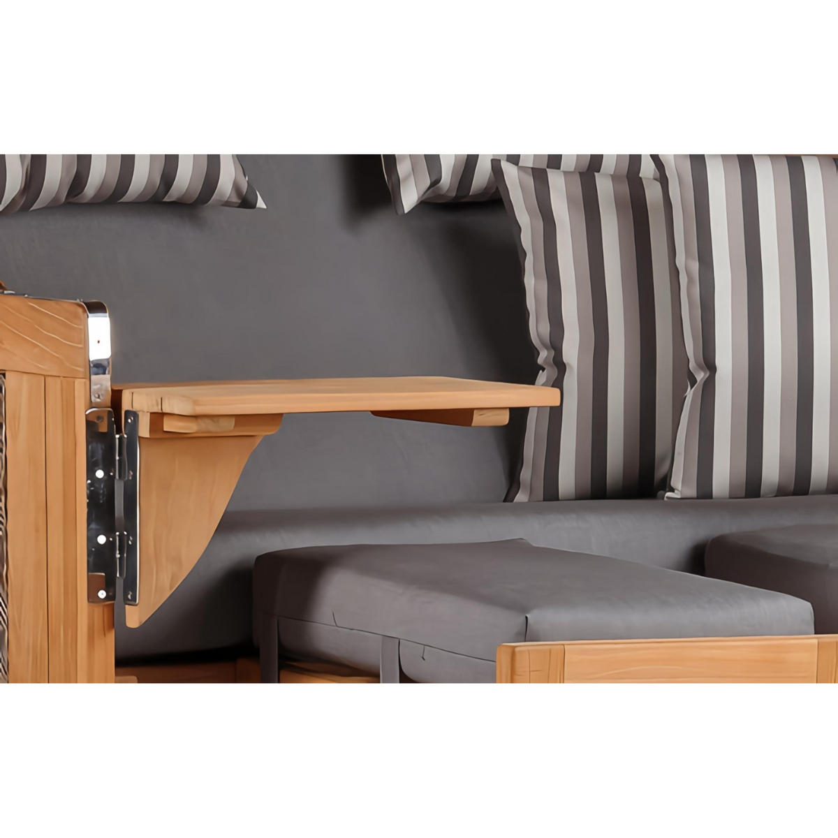 STRANDKORB Düne Grande Bullauge Teak PE Grey Dessin 544 - Braun/Grau, Metall (142/170/95cm) - Mr. Deko