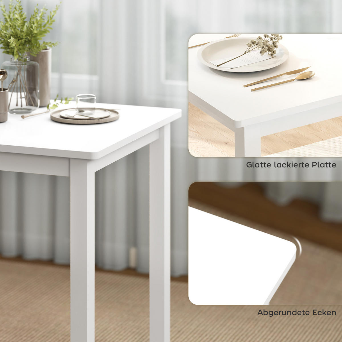 ESSGRUPPE mit 1 Tisch und 2 Stühlen Weiß 80.0/60.0/74.5 cm - Weiß, Holz (60/74.5/80cm)