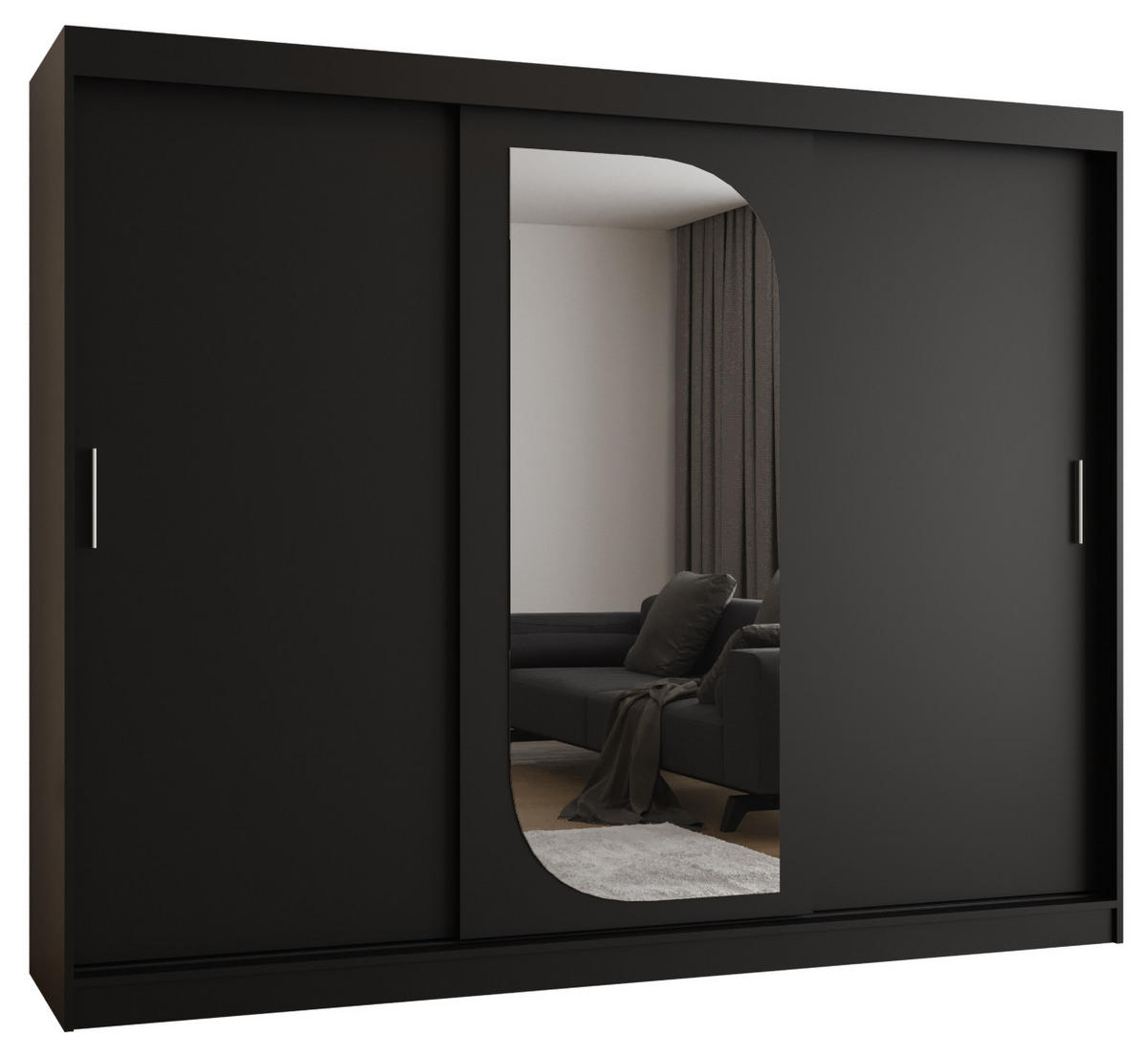 SCHWEBETÜRENSCHRANK 200/250/62 3-türig - Silberfarben/Schwarz, Holz (250/200/62cm) - MÖBEL KRYSPOL