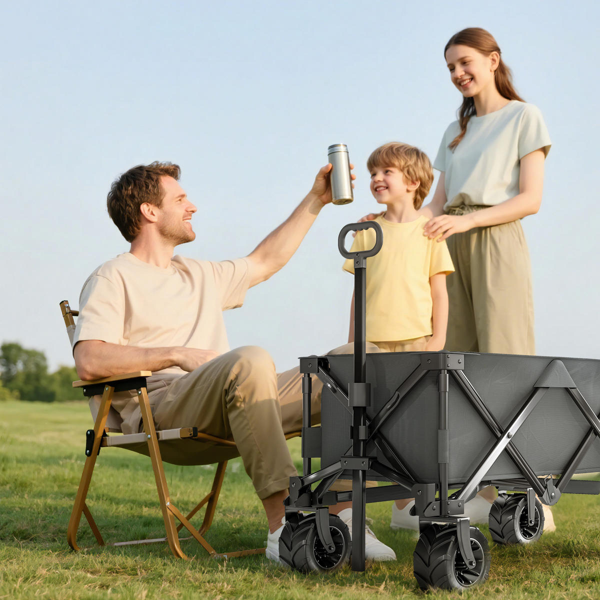GARTENWAGEN DE-10507 faltbar, 360°-Räder, 70 kg Dunkelgrau - Dunkelgrau, Metall (55/91/108cm) - ComfortXL