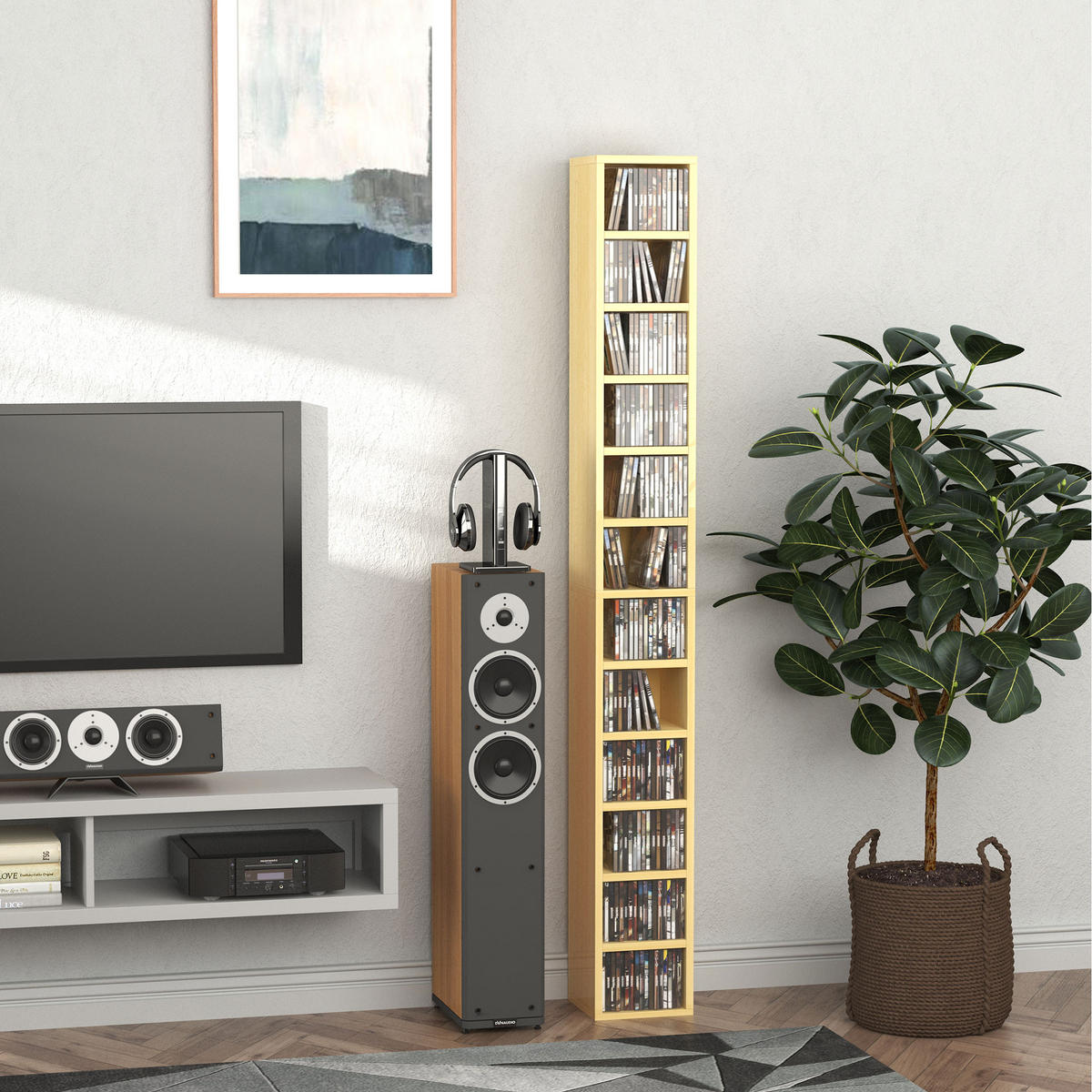 CD-REGAL DE-14391 12 Fächer, 204 CDs Kapazität Naturholz - Beige, Holzwerkstoff (20/175/21cm) - ComfortXL