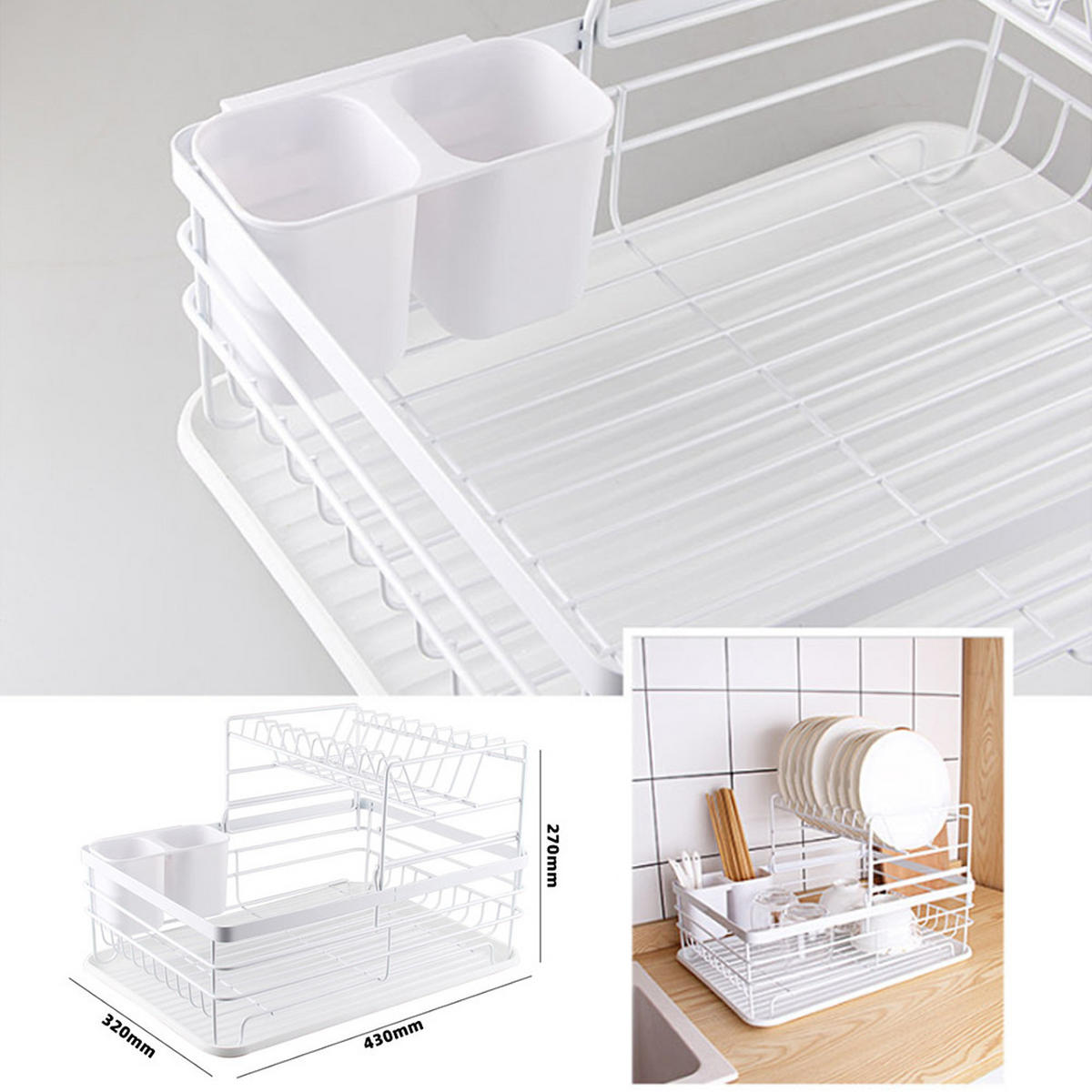 GESCHIRRABTROPFKORB aus Eisen weiß zweistöckigen Tellerständer - Weiß, Metall (42/27/32cm) - Livingandhome
