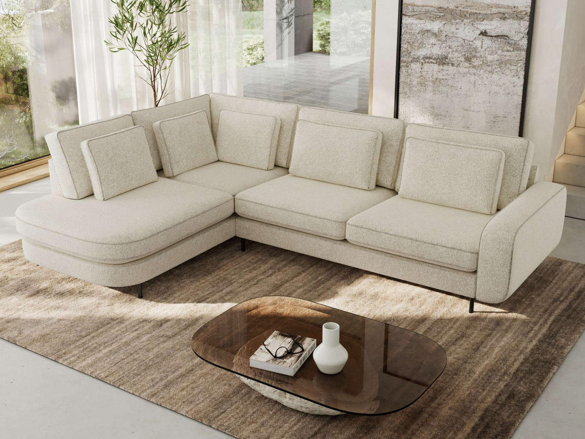 ROHOVÁ SEDAČKA CALENO L - Krémová Strukturovaná látka - Pravá Strana - černá/krémová, kov/textil (317/225cm) - MKS
