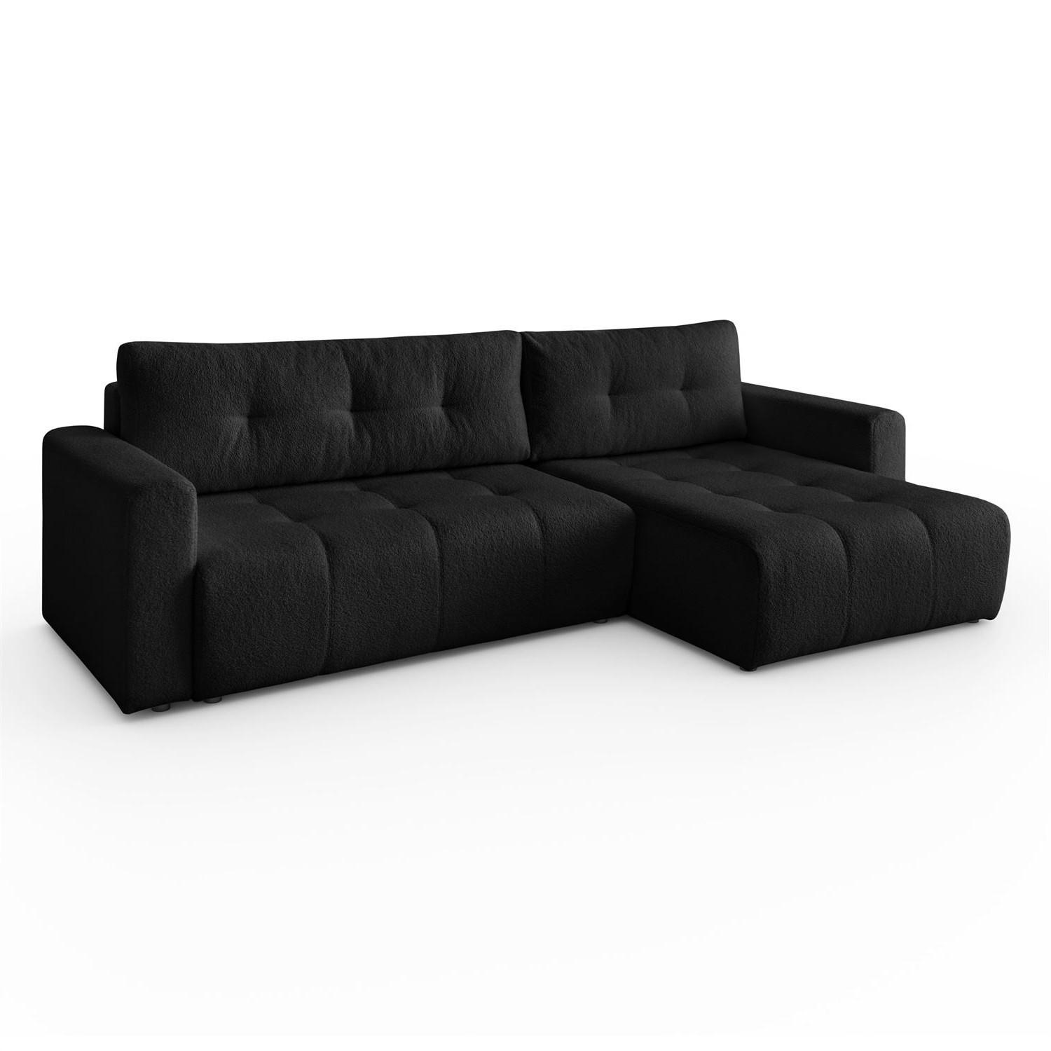 ECKSOFA VIENNA Stil Bettkasten und Funktionalität Bouclé Schwarz Rechts - Schwarz, Holz (261/143cm) - Kaiser Möbel
