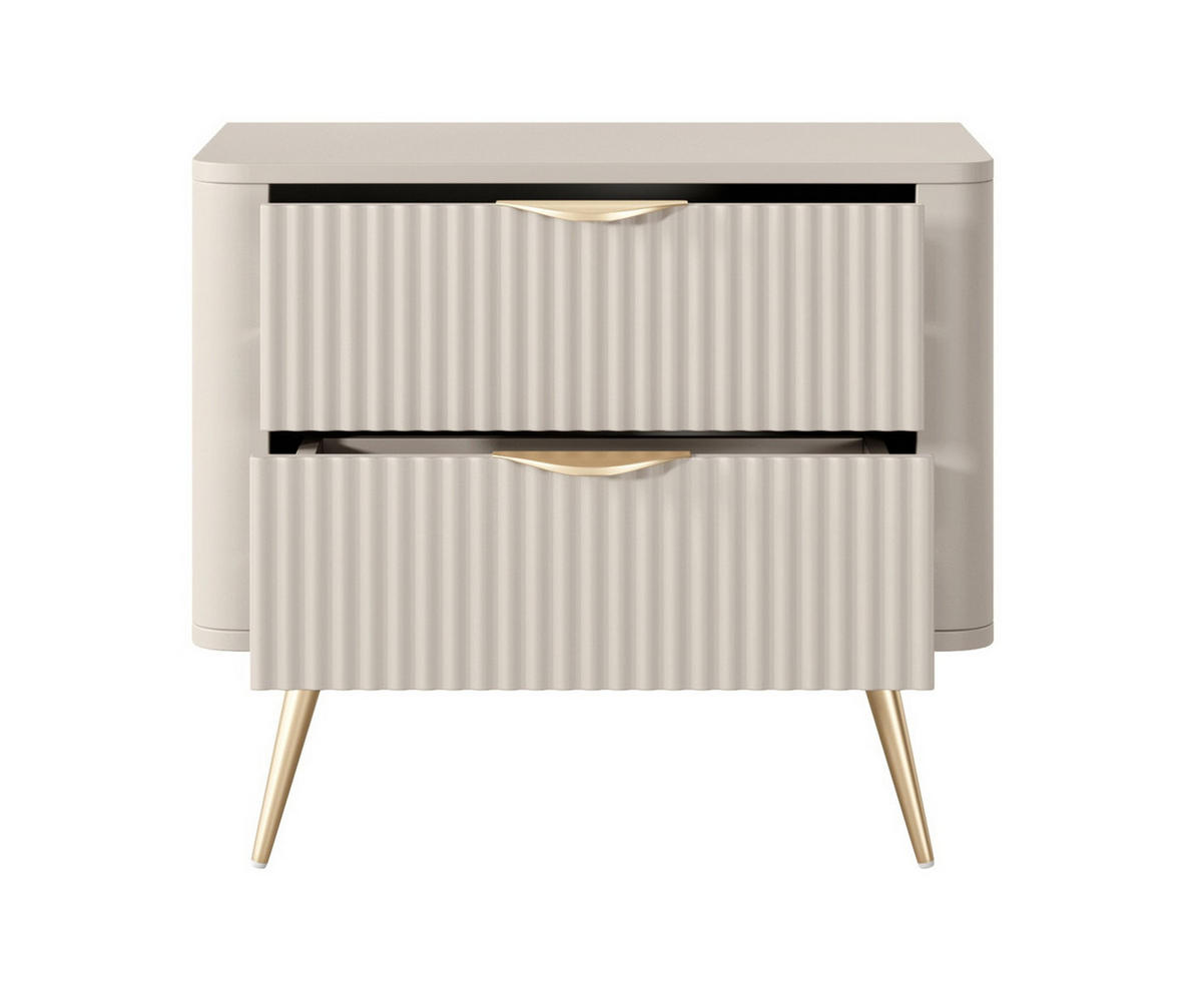 NACHTSCHRANK 63 cm mit Schubladen, 63 cm, Beinen, Beige - Beige/Goldfarben, Holz/Metall (63/55/38cm) - Emporius