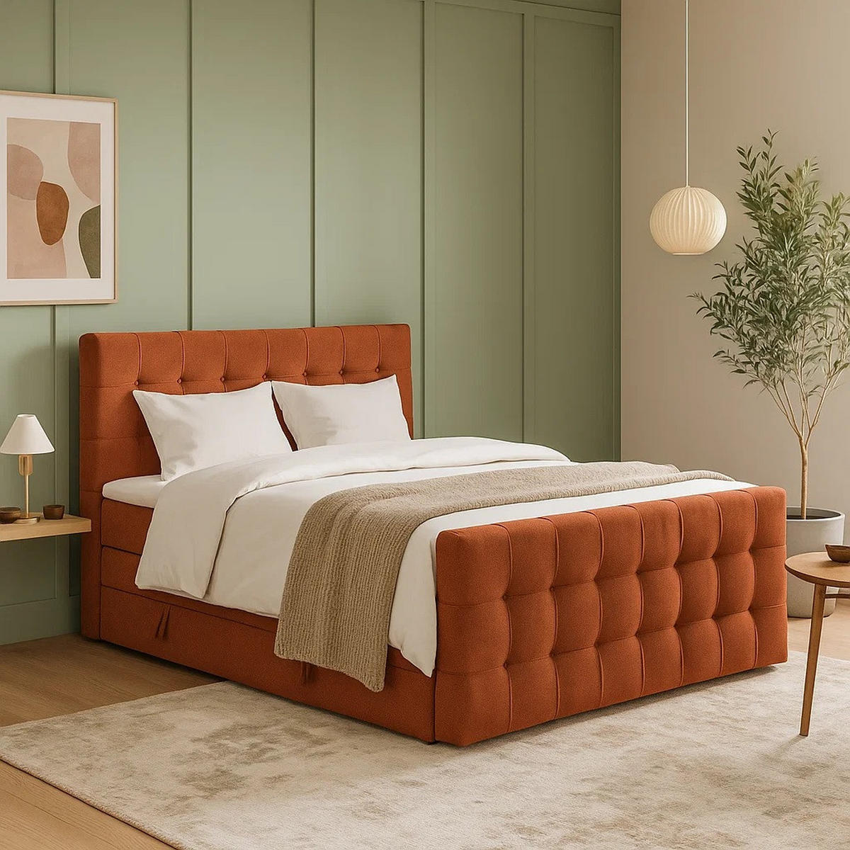 BOXBETT Royal mit Bonnelmatratze und Topper, 140x200, Rot - Rot, Holzwerkstoff/Kunststoff (140/200cm) - AN-Moebel 4u