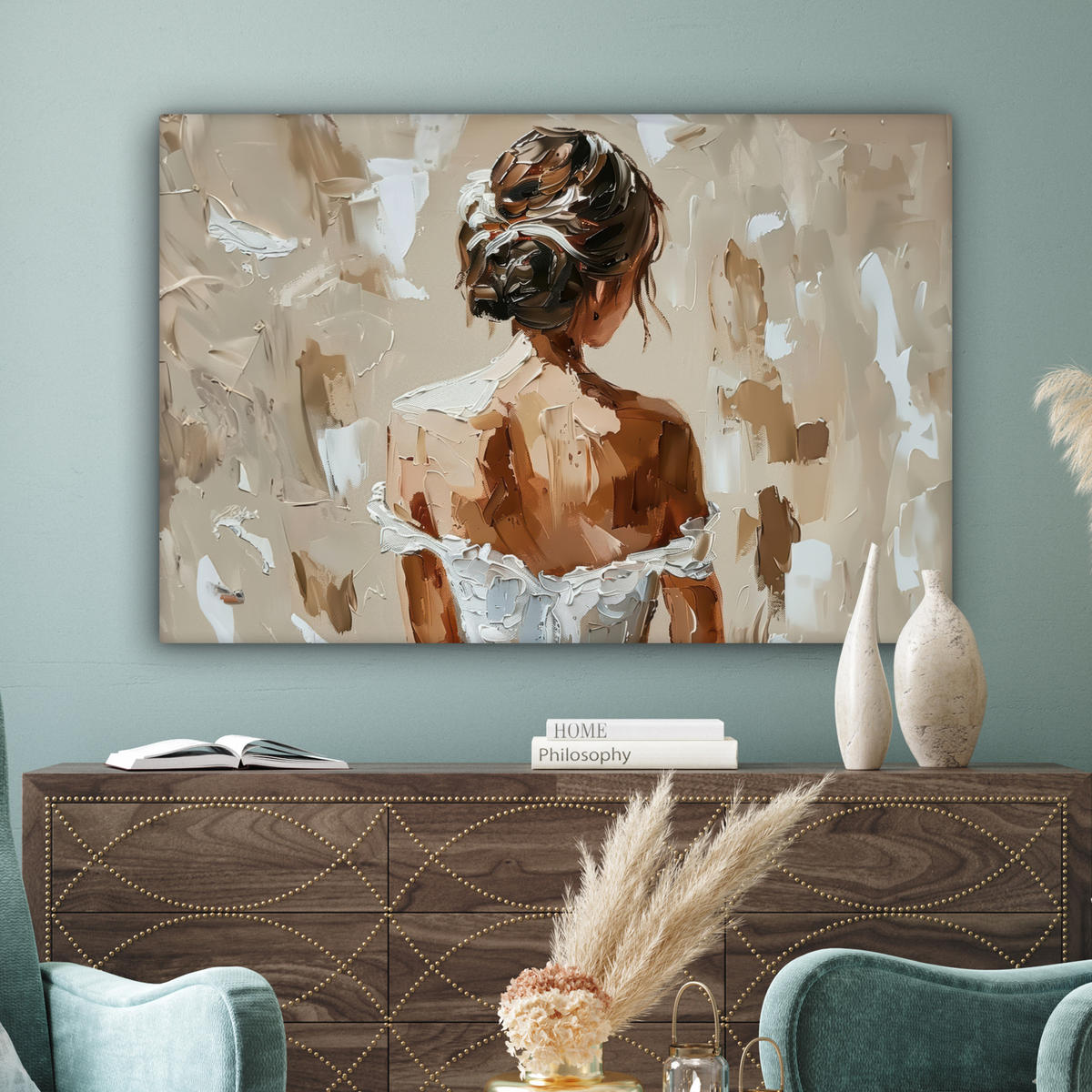 LEINWANDBILD - Frau - Farbe - Abstrakt - Beige - Modern - 120x80 - Kunstdruck - Sandfarben, Textil (120/80cm) - MuchoWow