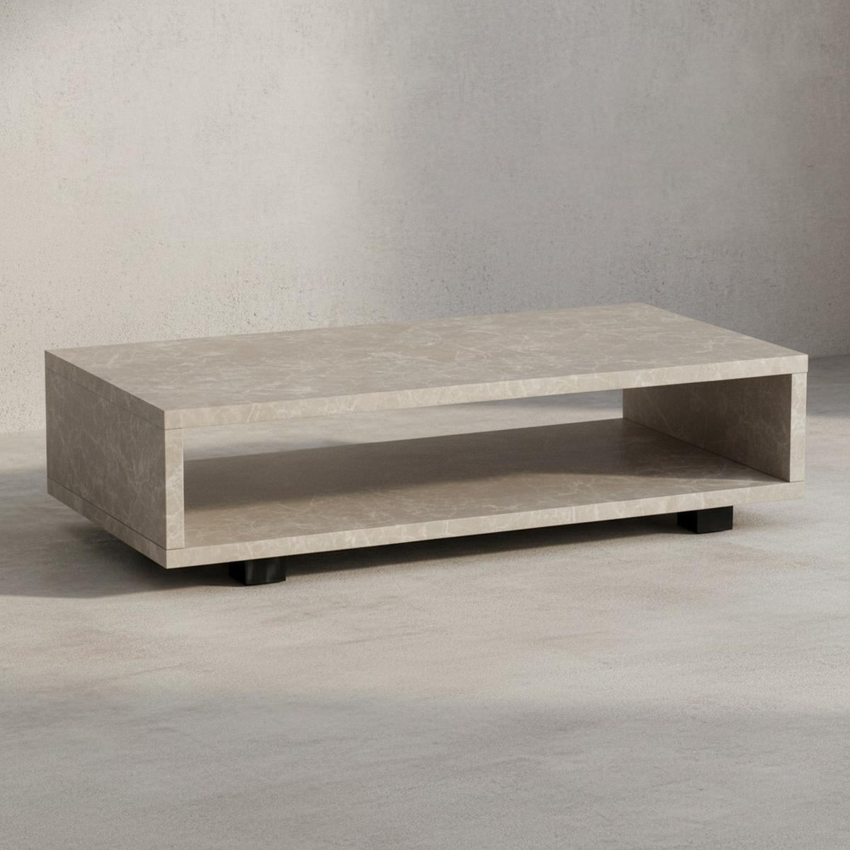 COUCHTISCH in Stein-Optik Modern mit Stauraum Rechteckig Schlicht, Beige 100x50x25 cm - Beige/Schwarz, Kunststoff (50/100/25cm) - KADIMA DESIGN