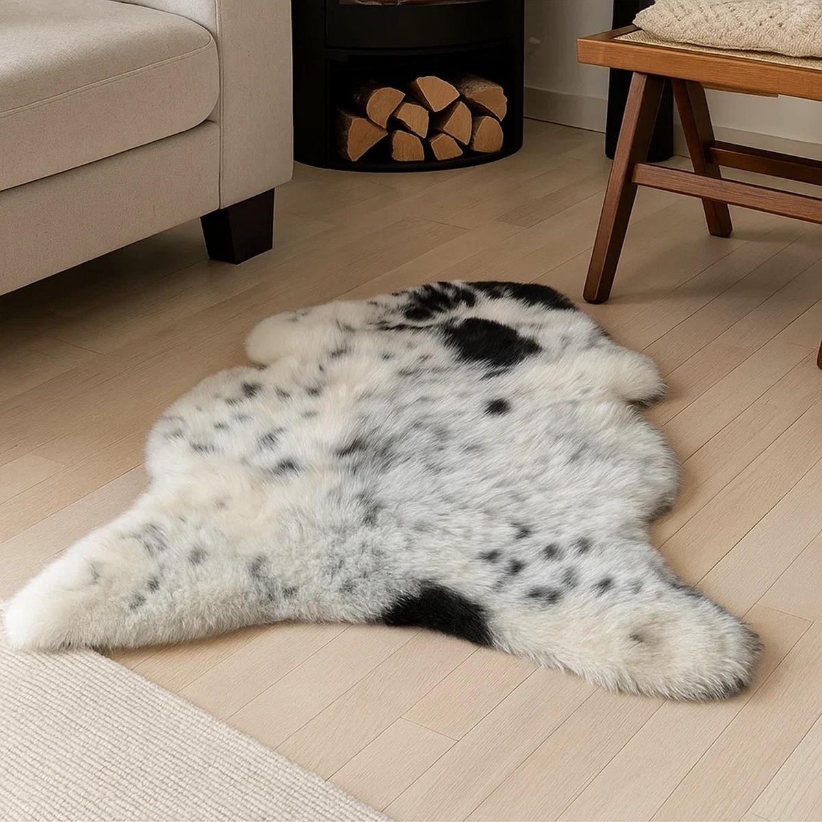 SCHAFFELL Ganzes Island Lammfell Kurzhaarig Naturfarben, 120 cm - Beige/Schwarz, Fell (65/120cm) - Provellus