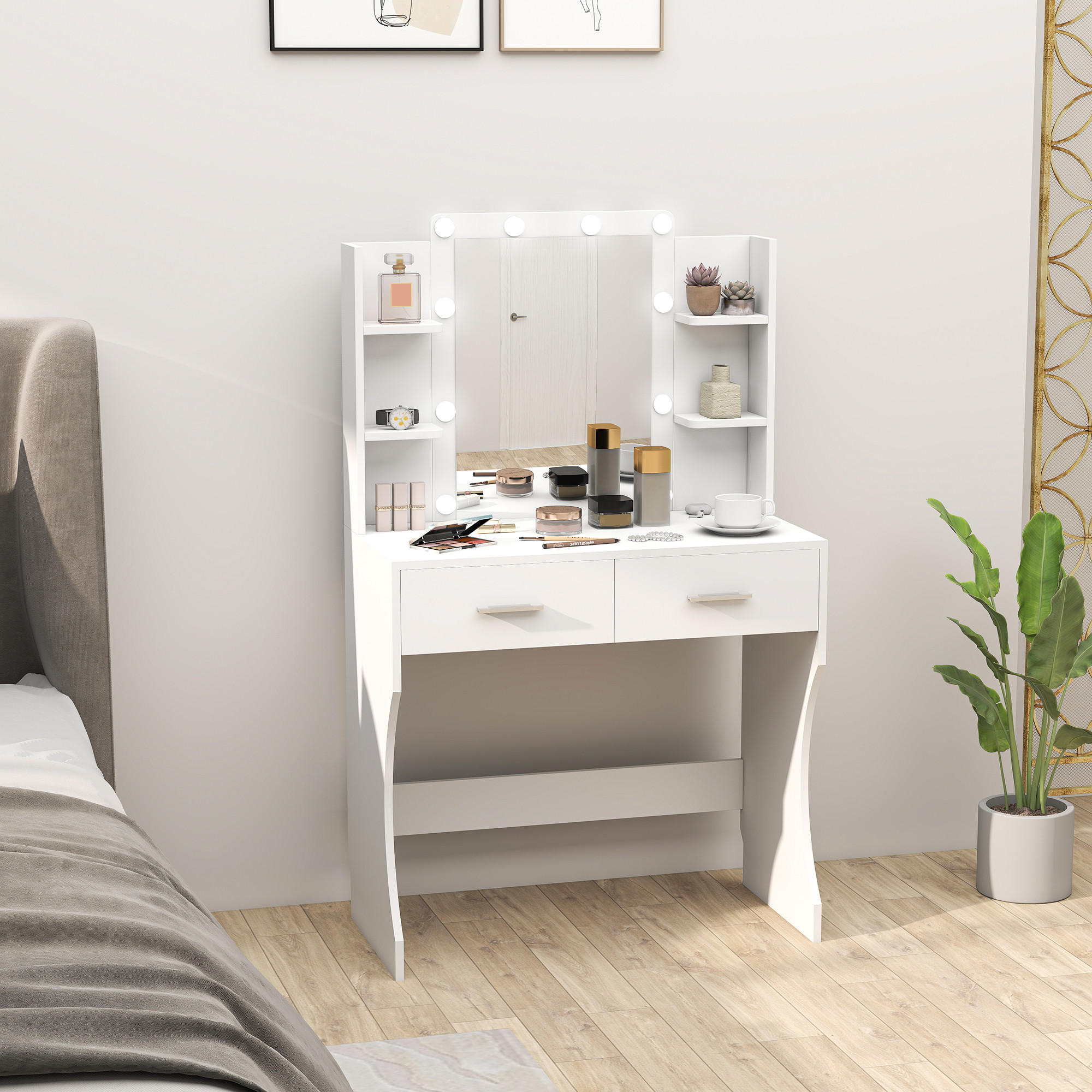 SCHMINKTISCH mit 2 Schubladen, Weiß - Weiß, Karton (40/132/80cm) - HOMCOM