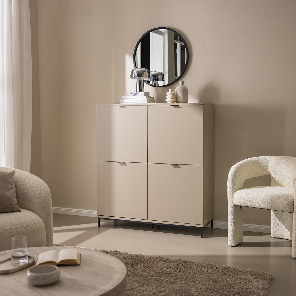 HIGHBOARD - Eisen / MDF - Taupe, Holzwerkstoff/Metall (110/124/40cm) - home24