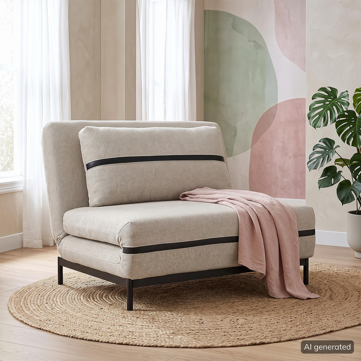 SCHLAFSESSEL - Hellgrau/Schwarz, Holz/Textil (105/82/88cm) - home24