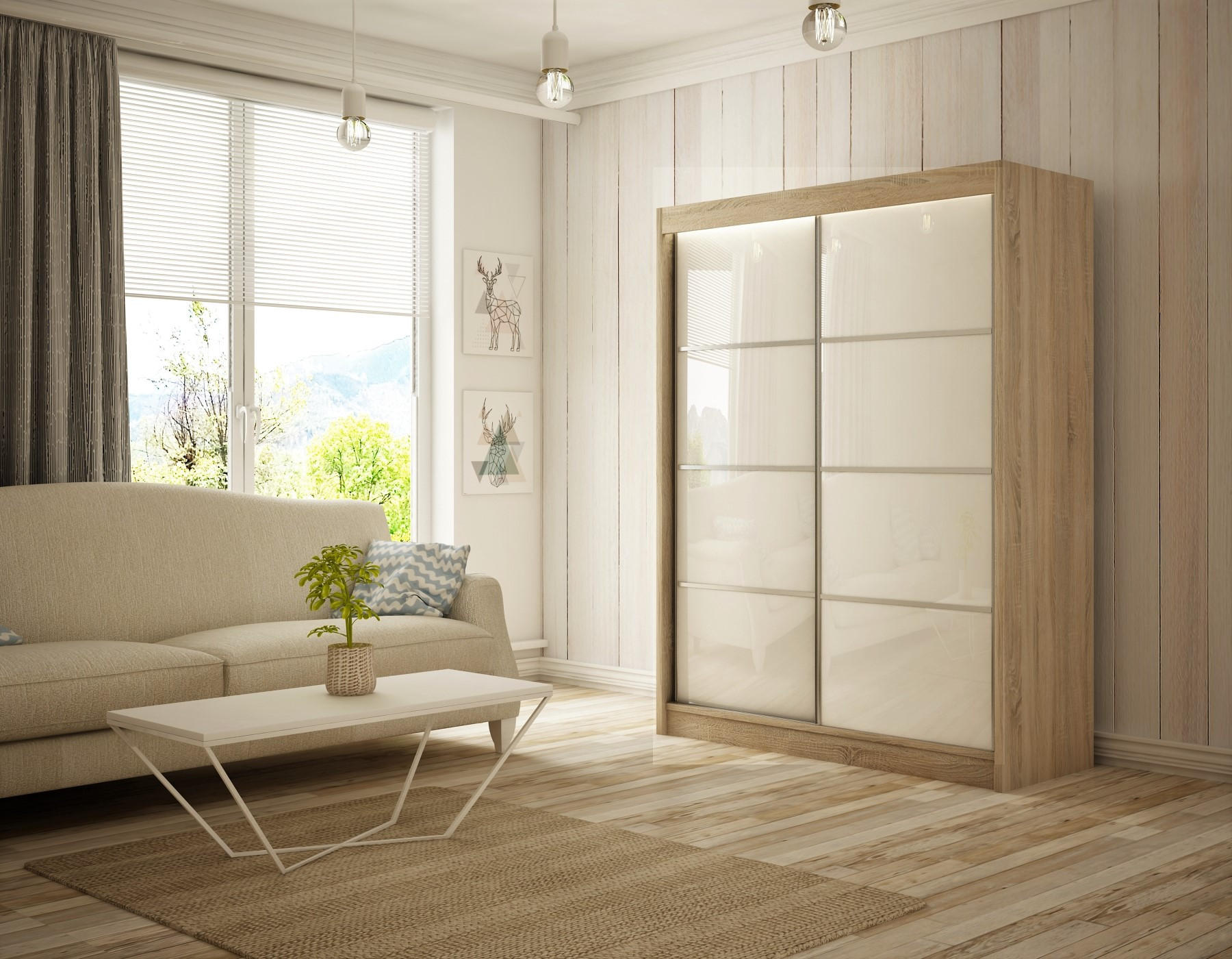 Thumbnail - Altdecor Kleiderschrank, Sonoma Eiche, Weiß, Holzwerkstoff, 120x215x61 cm, Schlafzimmer, Kleiderschränke