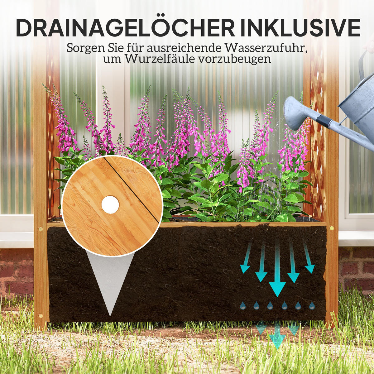 HOCHBEET DE-05380 Mit Rankgitter, Bogen, Vlies Hellbraun - Braun, Holz (83/145/36cm) - ComfortXL