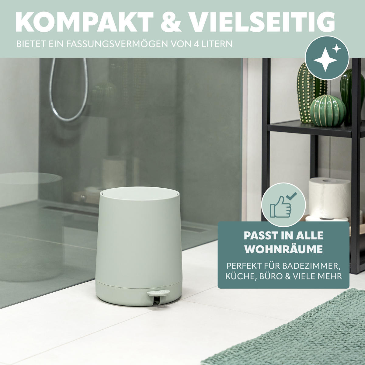 KOSMETIKEIMER TESERO, Kunststoff, salbei - Salbeigrün, Kunststoff (22.5/25.5/25cm) - eluno