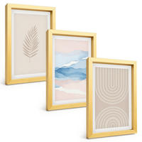 BILDER SET 3er Set - 20x30 cm Goldrahmen - Blätterwellen beige blau - Goldfarben, Kunststoff (20/30cm) - TULUP