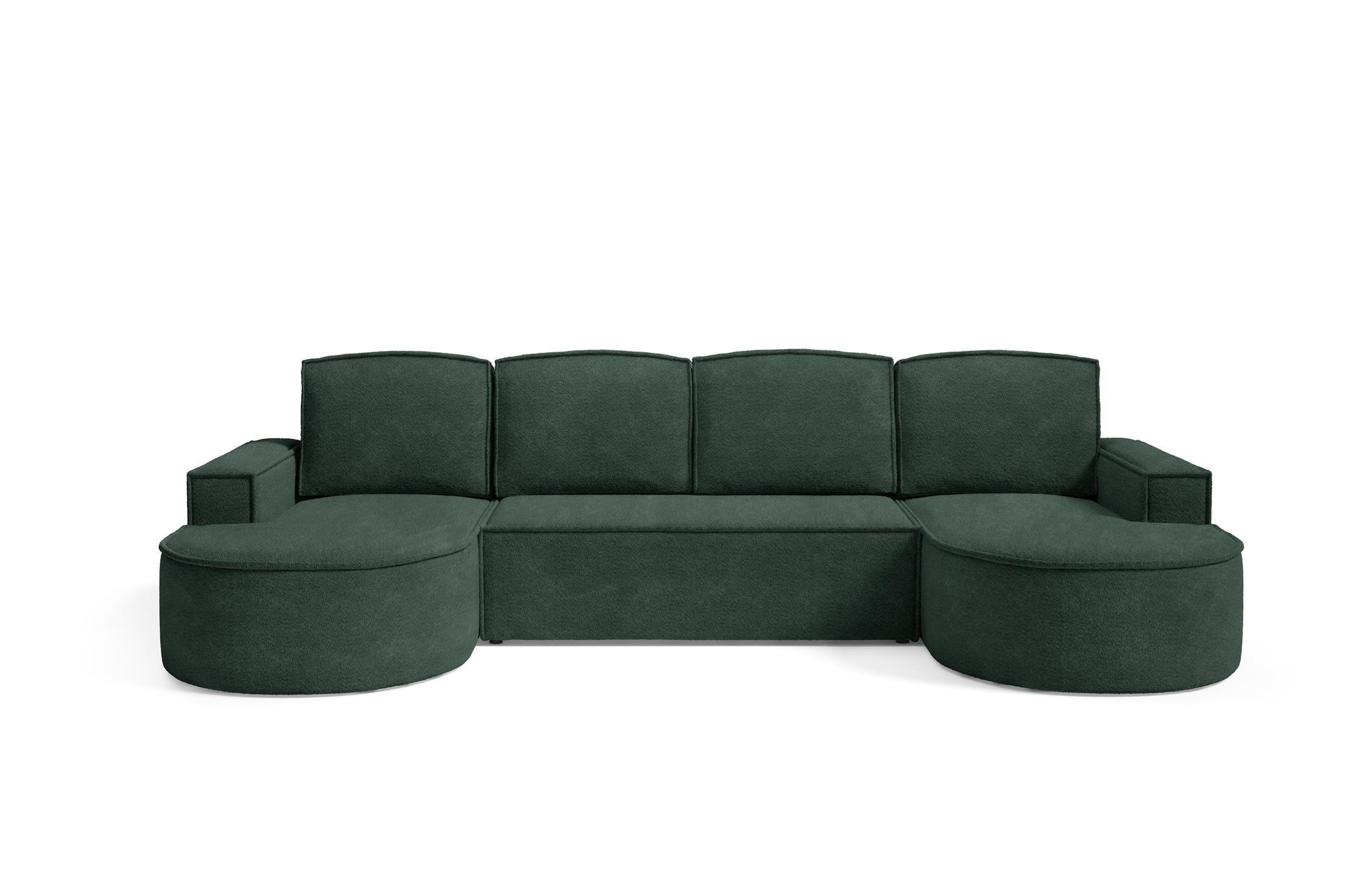 WOHNLANDSCHAFT Flow Grün, mit Schlaffunktion in Abriamo Stoff - Grün, Holzwerkstoff/Textil (316/88/157cm) - Bettso