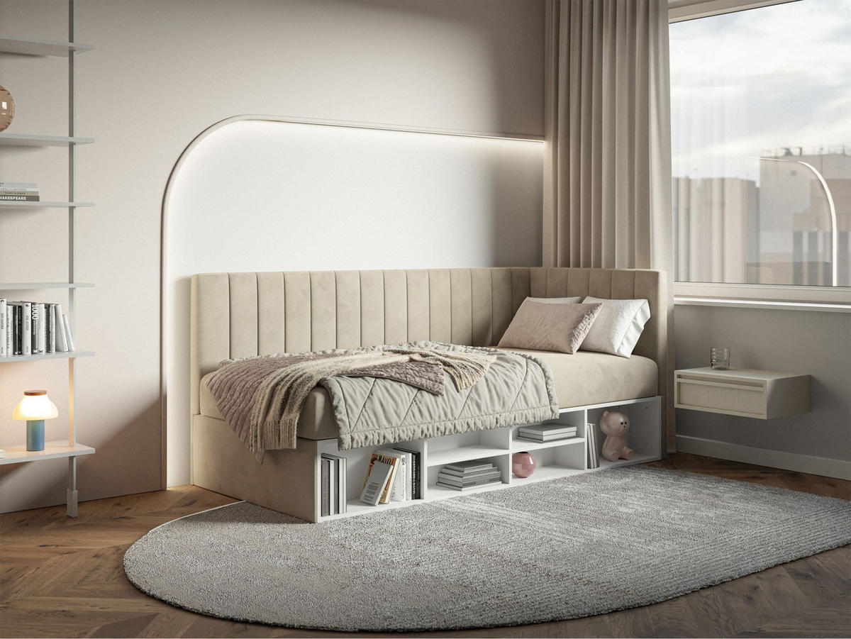 JUGENDBETT Ventrio Hellbeige Easy-Clean-Samtbezug 90x200 cm - Ecru, Kunststoff/Textil (90/200cm) - Selsey